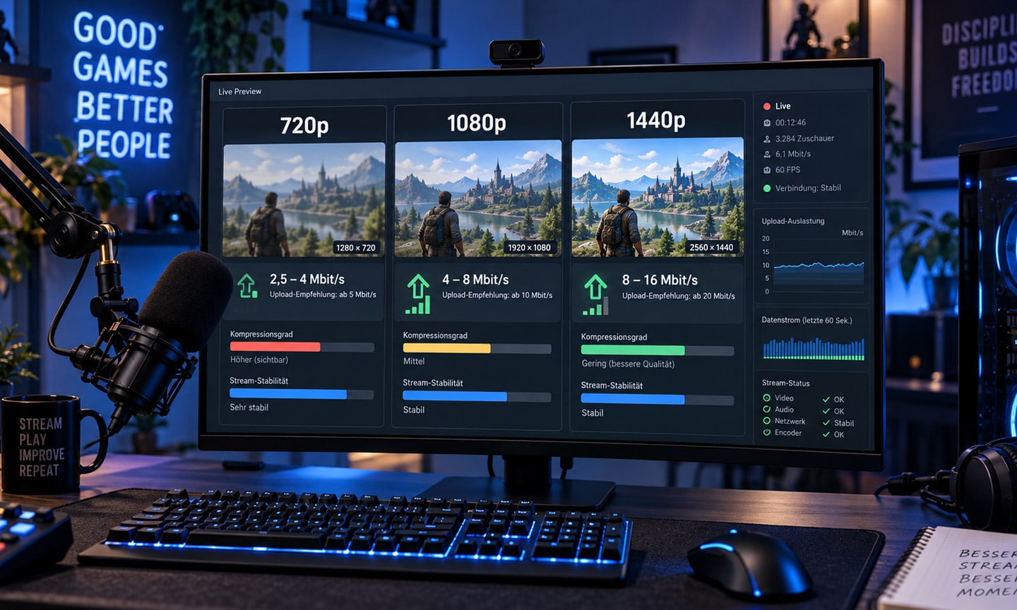 Welche Bitrate fürs Streaming? 720p, 1080p und 1440p erklärt